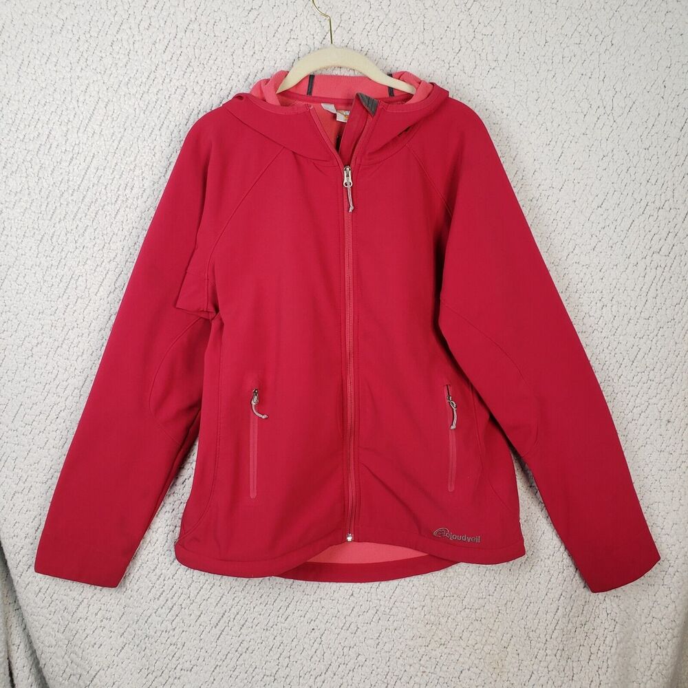 Cloudveil Softshell Jacket Womens L Red Hooded Outdoorcore Functional Athletic